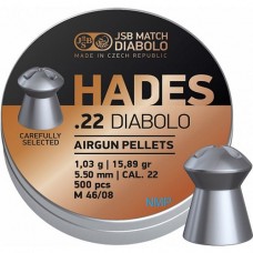 JSB Hades Pellets hollow point head .22 calibre 5.50mm 15.89 Grains tin of 500
